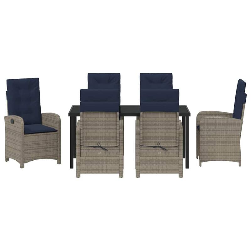 vidaXL Garden Dining Set with Cushion Grey Poly Rattan