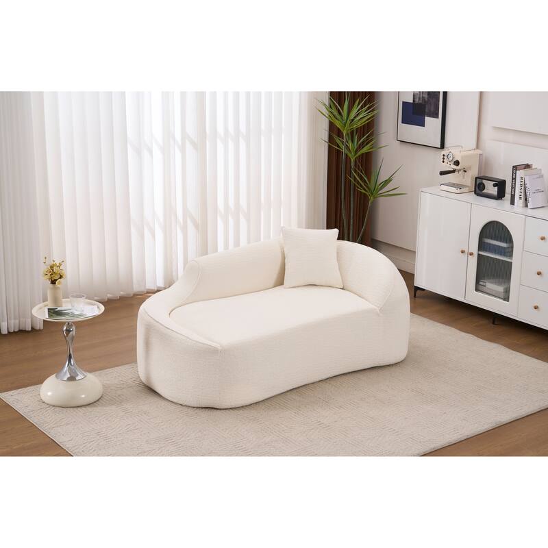 LY-048 Compression Curved Chaise Longue Chair Indoor, Modern Chenille Loveseat Couch - Milk White