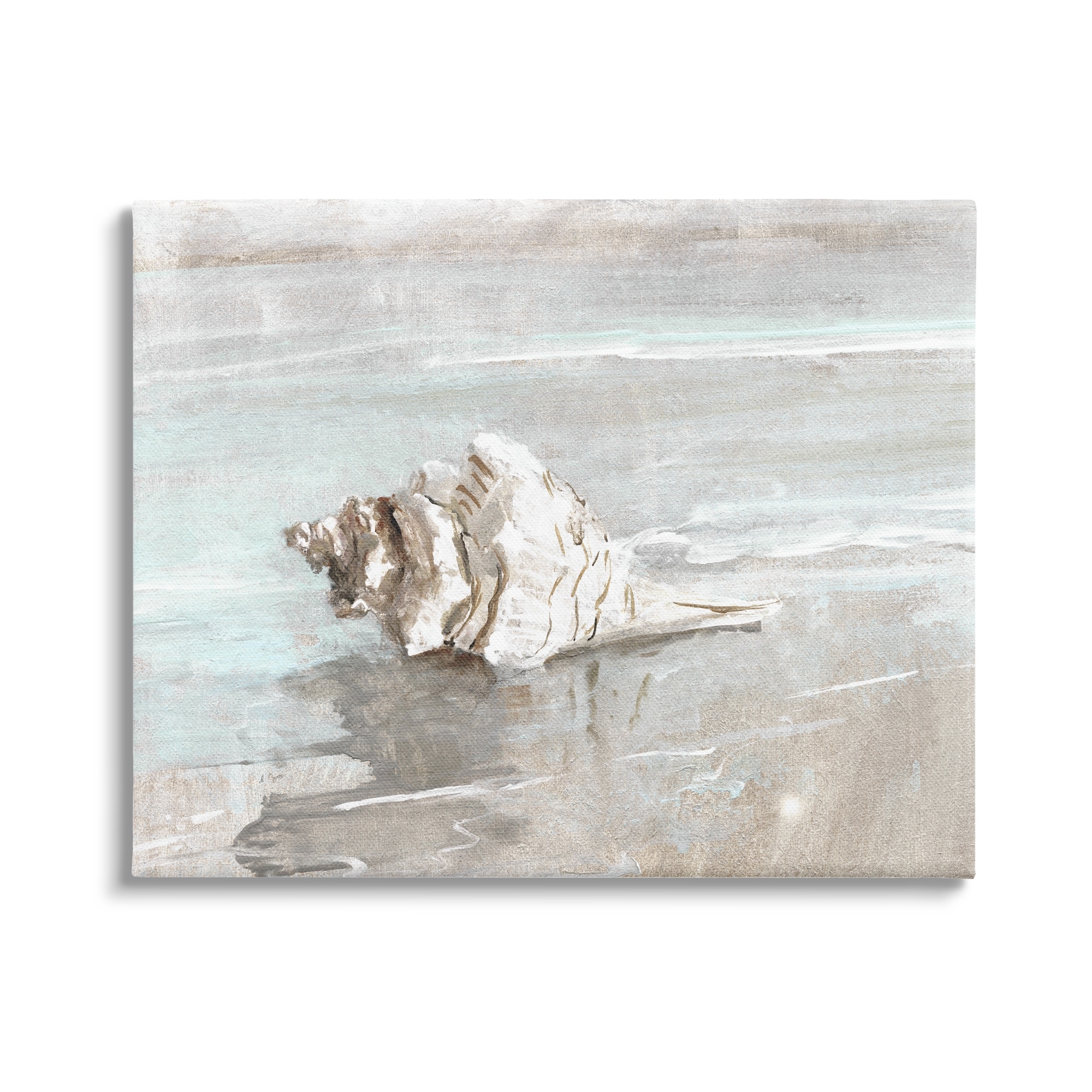 Stupell Conch Resting on Quiet Shore Animal Sea Life Canvas Wall Art - Grey-image