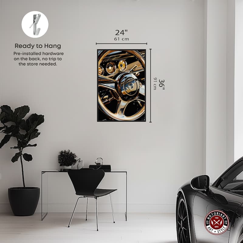 Notoriart Elegant Steering Wheel Framed Car 1 Piece Canvas Wall Art