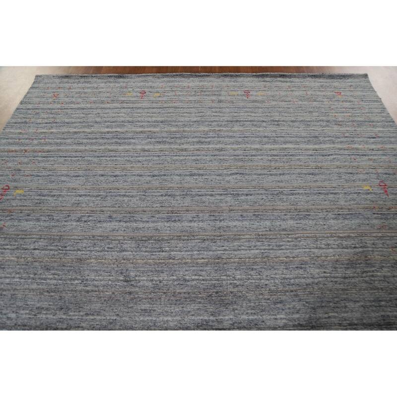 Gray Gabbeh Indian Area Rug Hand-Knotted Wool Carpet - 8'1"x 9'7"