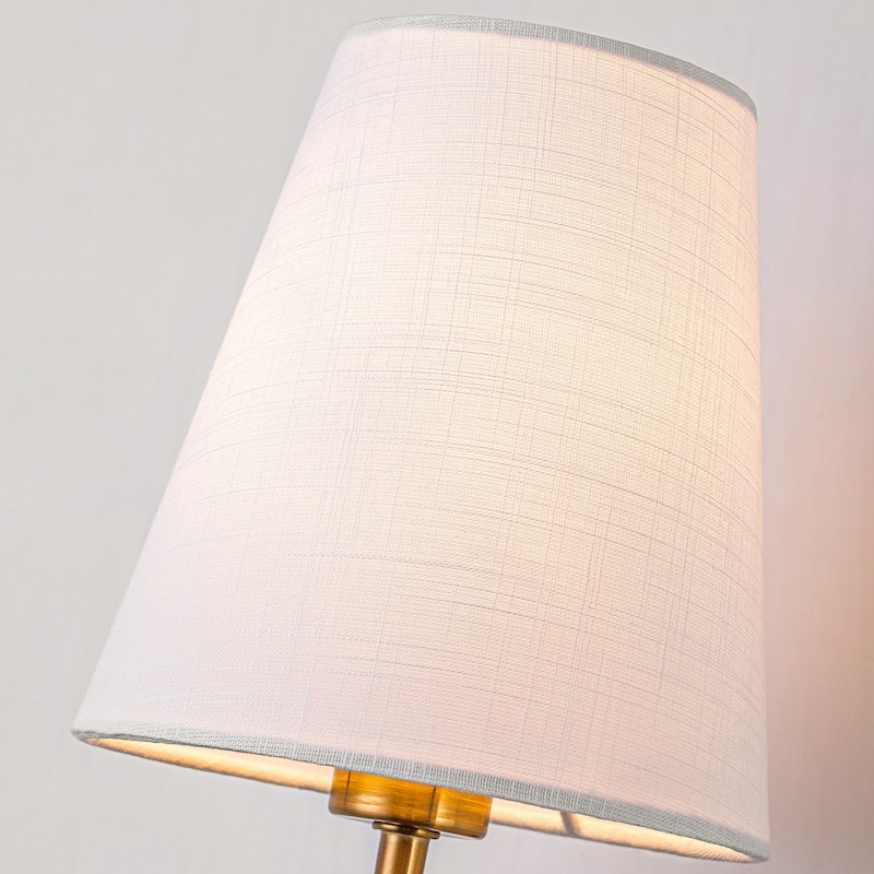 1-Light Gold Wall Sconce with White Fabric Shade - H20" x W5.1" x D7.9"