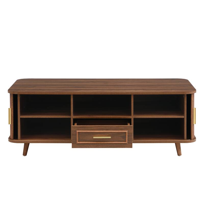Christopher Knight Home - Arlo Mid-Century Modern Coffee Table with Tambour Doors and 6-Compartment Storage Drawer