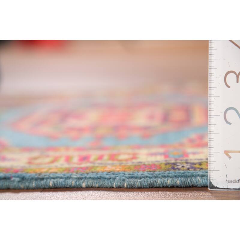 Light Blue Geometric Kazak Foyer Rug Traditional Handmade Wool Carpet - 2'0" x 3'0"