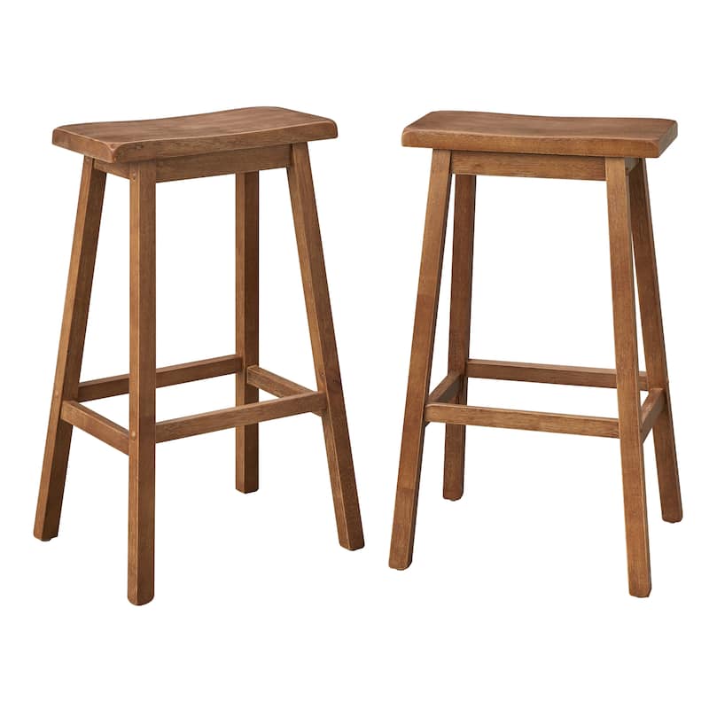 Simple Living Marney 30-inch Solid Rubberwood Saddle Bar Stools (Set of 2)