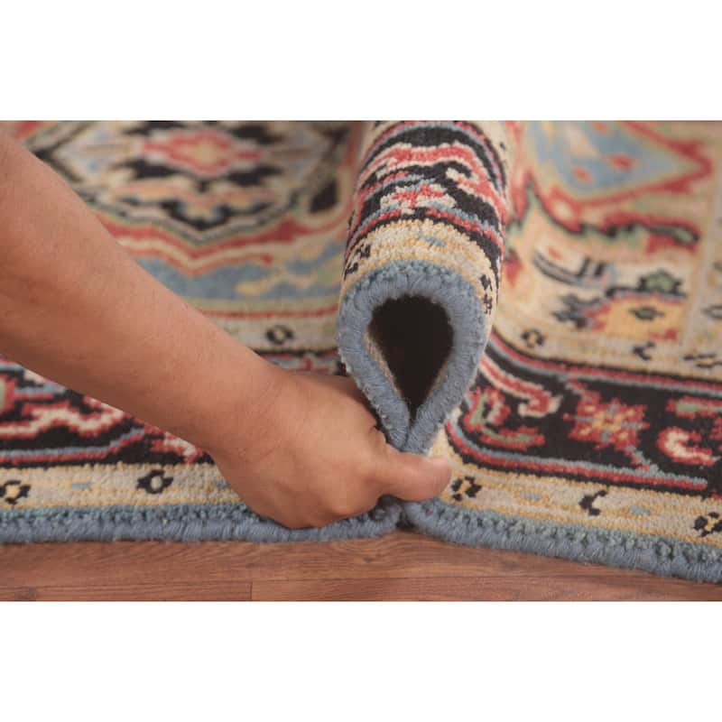 Light Blue Traditional Heriz-Serapi Foyer Rug Hand-Knotted Wool Carpet - 3'1"x 5'0"