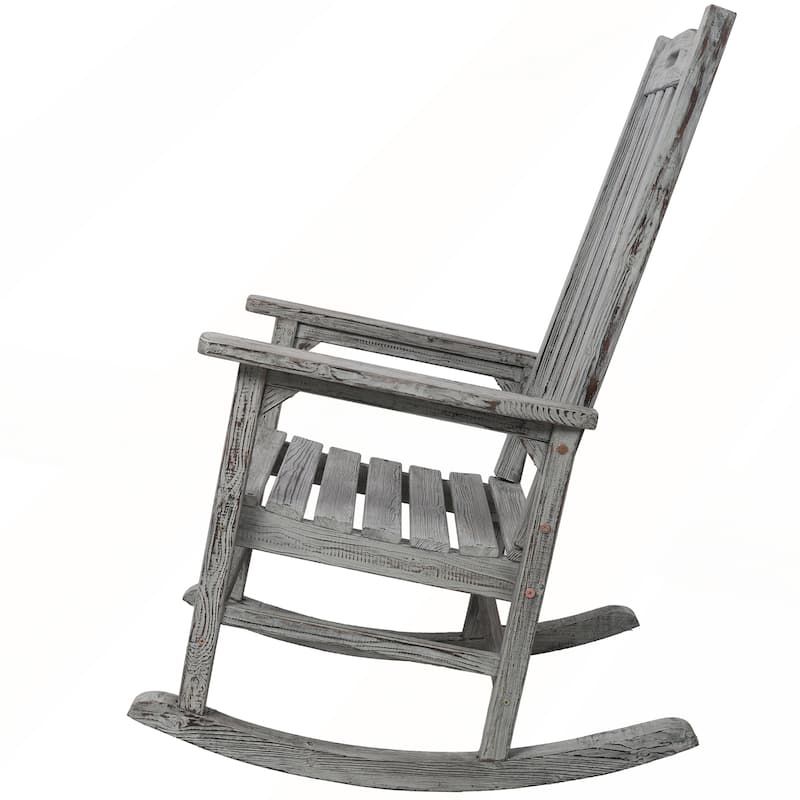 Wooden Oversized Porch Rocker Chair With Wide Seat and Tall Backrest