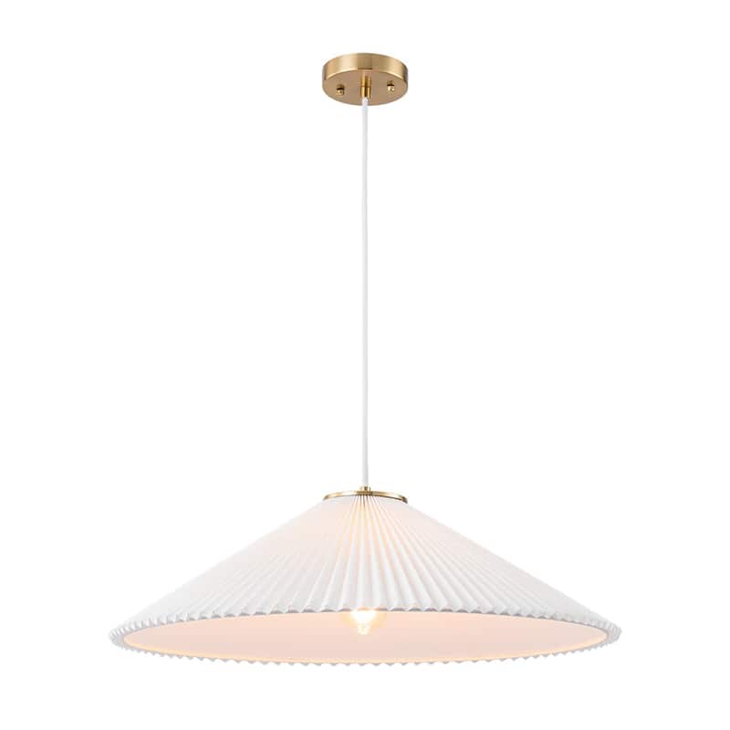 Scandinavian 1-Light White Fabric Pleated Conical Pendant Light