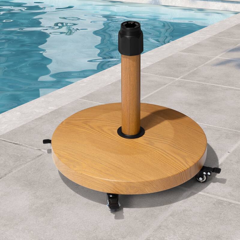VredHom Round Market Umbrella Base Concrete / Cement Metal With Wheels - Teak Color