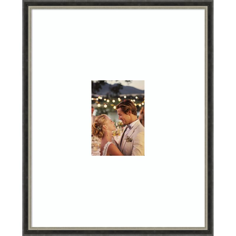 Theo Black Silver Narrow Framed Picture Frame, Photo Frame - 16x20 Matted White 5x7 - Theo Black Silver Narrow