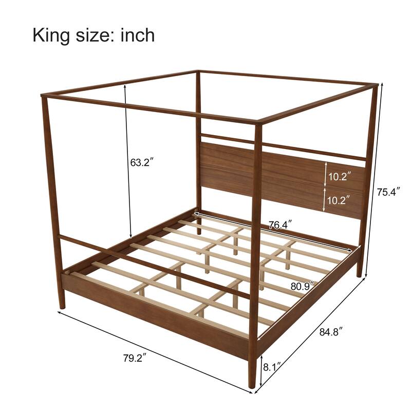 Wood Frame Canopy Bed Four Posters Platform Bed, No Box Spring Needed
