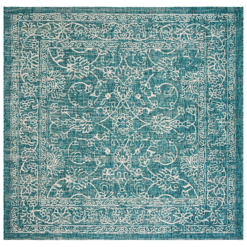 SAFAVIEH Courtyard Aquata Indoor/ Outdoor Waterproof Patio Backyard Rug - 6'7" Square - Turquoise