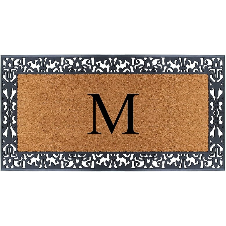 A1HC Rubber and Coir Paisley Border Heavy Duty Non-Slip Durable Double Door Monogrammed Doormat 30"X60", Black - M