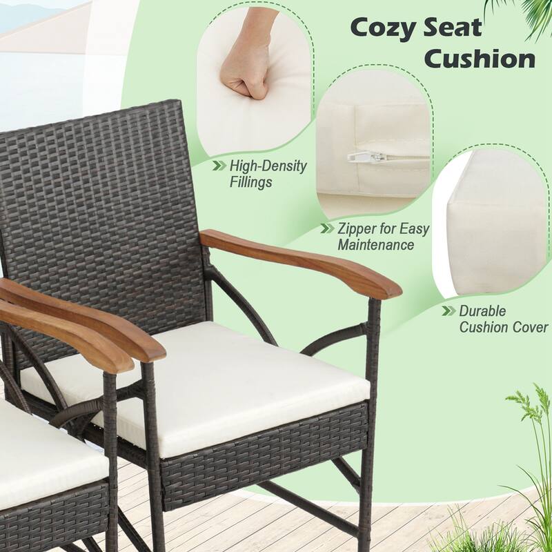 Costway 5PCS Patio Wicker Dining Set Cushion Armchairs Acacia Wood - See Details