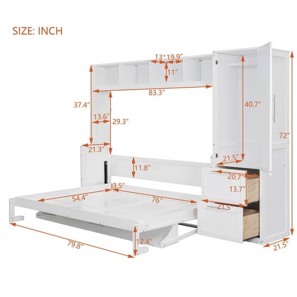 dimension image slide 5 of 6, Full and Queen Murphy Beds Wall Beds with Wardrobes and Drawers