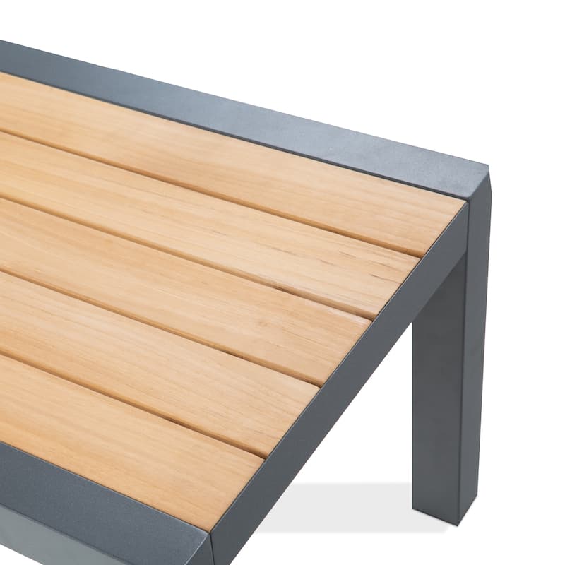 Outdoor Side Table Aluminum Patio End Table with Teak Wood