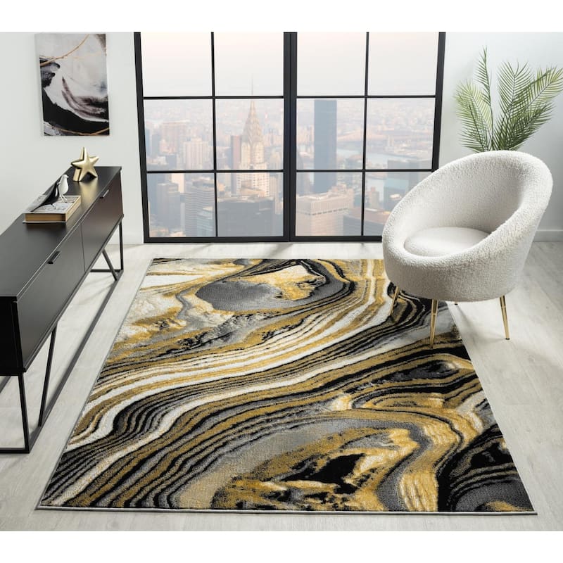 Lavell Collection Abstract Black/Gold Area Rug