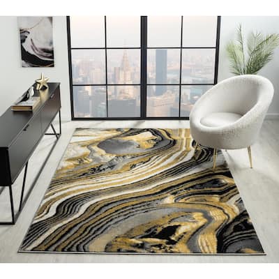 Lavell Collection Abstract Black/Gold Area Rug