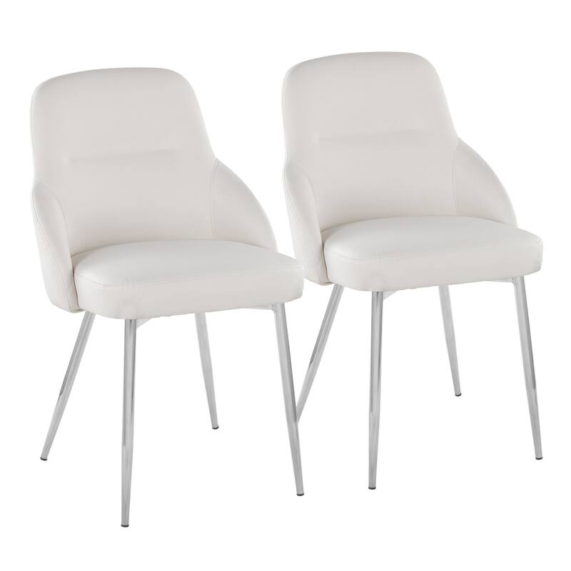 Silver Orchid Yvette Upholstered Chair with Chrome Tapered Metal Legs (Set of 2) - White