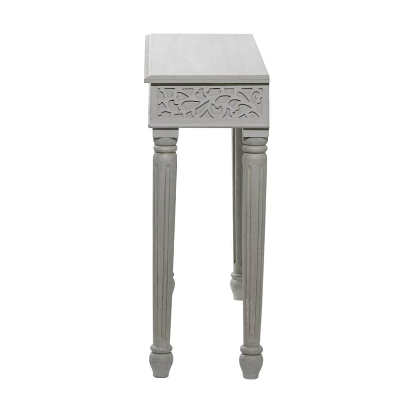 Wood Scroll Intricately Carved Slim Console Table with Turned Legs - White or Gray - Roche River Decor