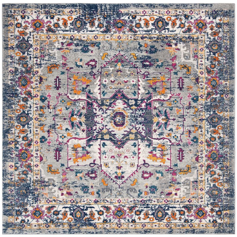 SAFAVIEH Evoke Spasenka Vintage Boho Medallion Rug - 6'7" Square - Grey/Navy