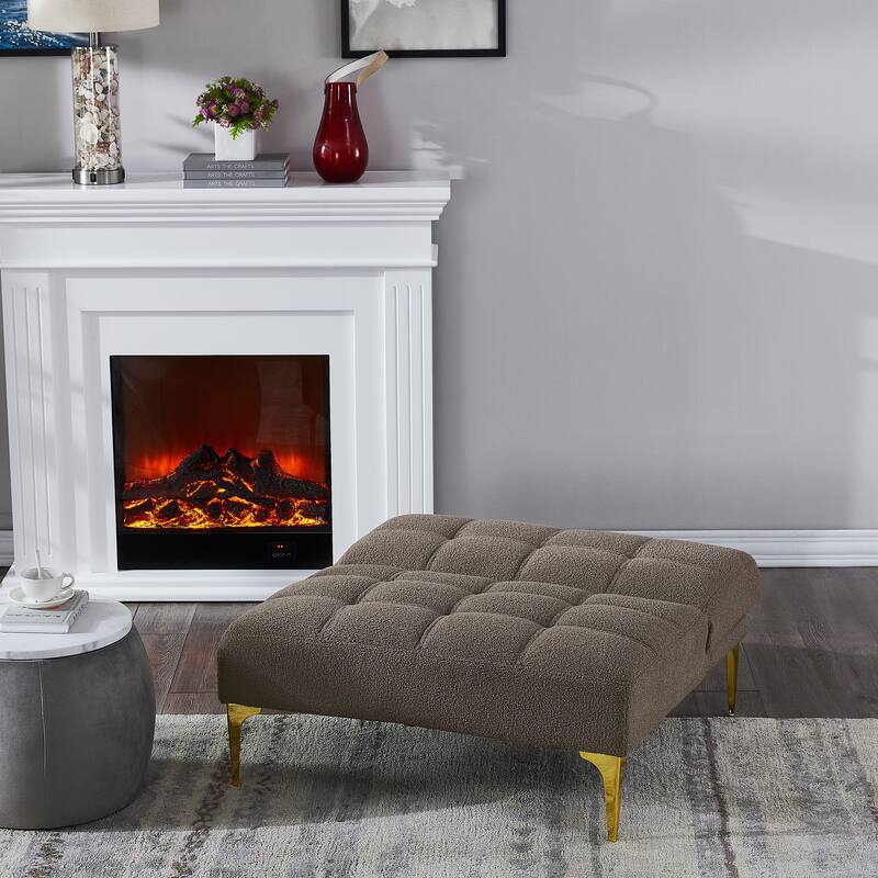 Convertible Futon Teddy Fabric Sofa Bed With Gold Metal Legs