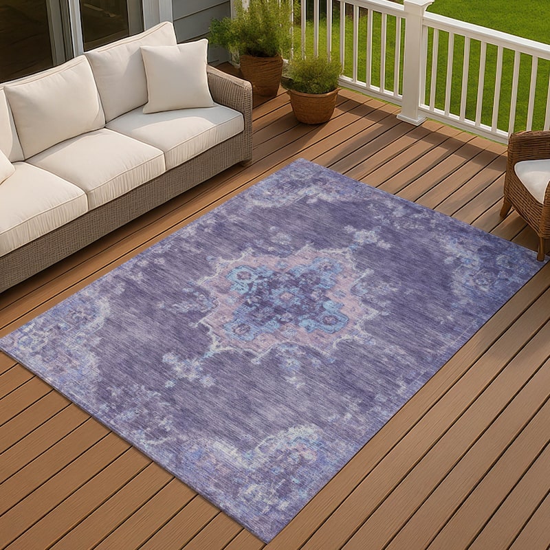 Machine Washable Indoor/ Outdoor Traditional Tabriz Chantille Rug - Purple - 5' x 7'6"