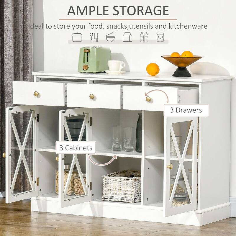 Rustic Accent Storage Cabinet with Adjustable Shelves and Crossbuck Glass Doors, Buffet Console Table Sideboard Cabinet