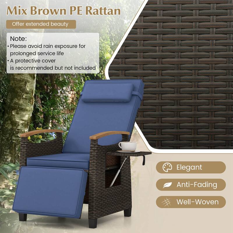Costway 1/2 PCS Patio Wicker Recliner Chair with Adjustable Backrest