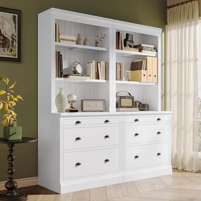 Modern Bookcase Suite with LED Lighting,Drawers and Open Shelves,2 Piece Set Storage Bookshelf for Home Offic