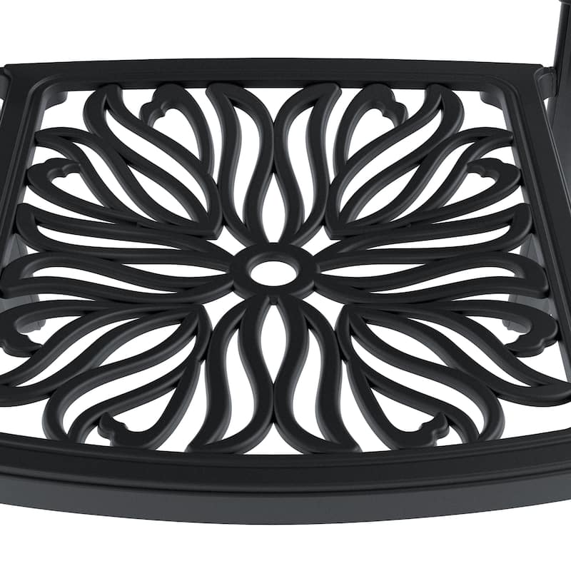 Outdoor 7 Piece All-Weather Cast Dining Set with 2 Swivel Chairs 4 Dining Chairs and Rectangular Table