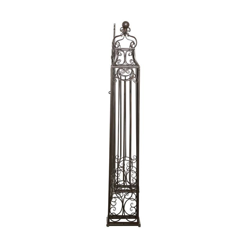 Dark Brown Metal Indoor Outdoor Scrollwork Arched Gate Garden Arbor with Pillars and Latch Lock Closure