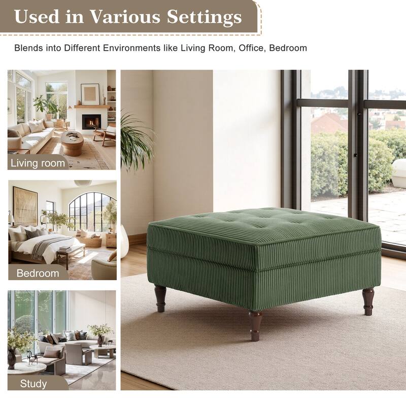 Modular Corduroy Tufted Storage Ottoman with Reversible Tabletop