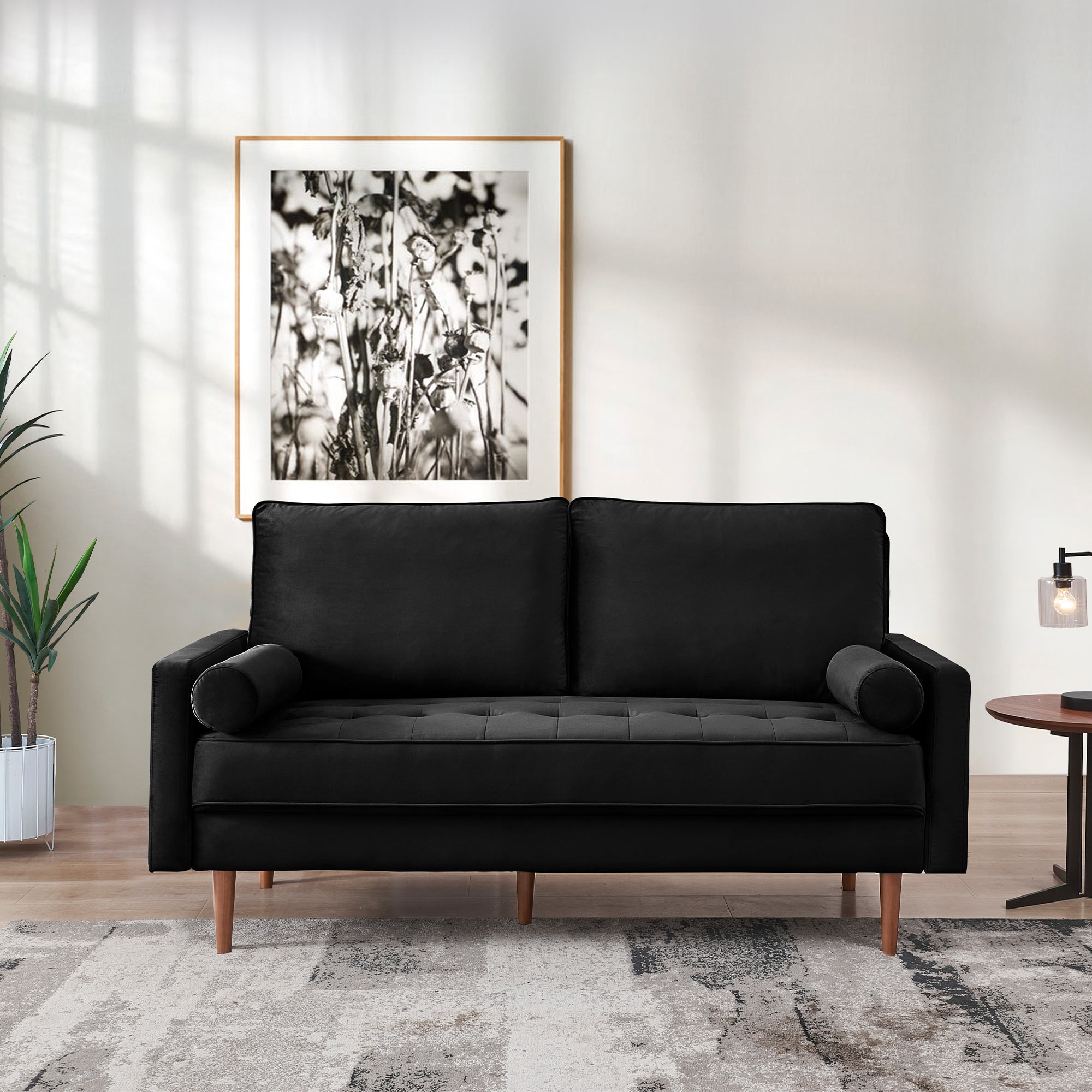 Small black cheap velvet sofa
