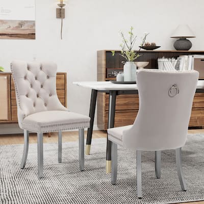 Velvet Dining Chairs Set of 2, Tufted Dining Room Chairs with Button Back, Nailhead Trim, Upholstered Kitchen Side Chairs
