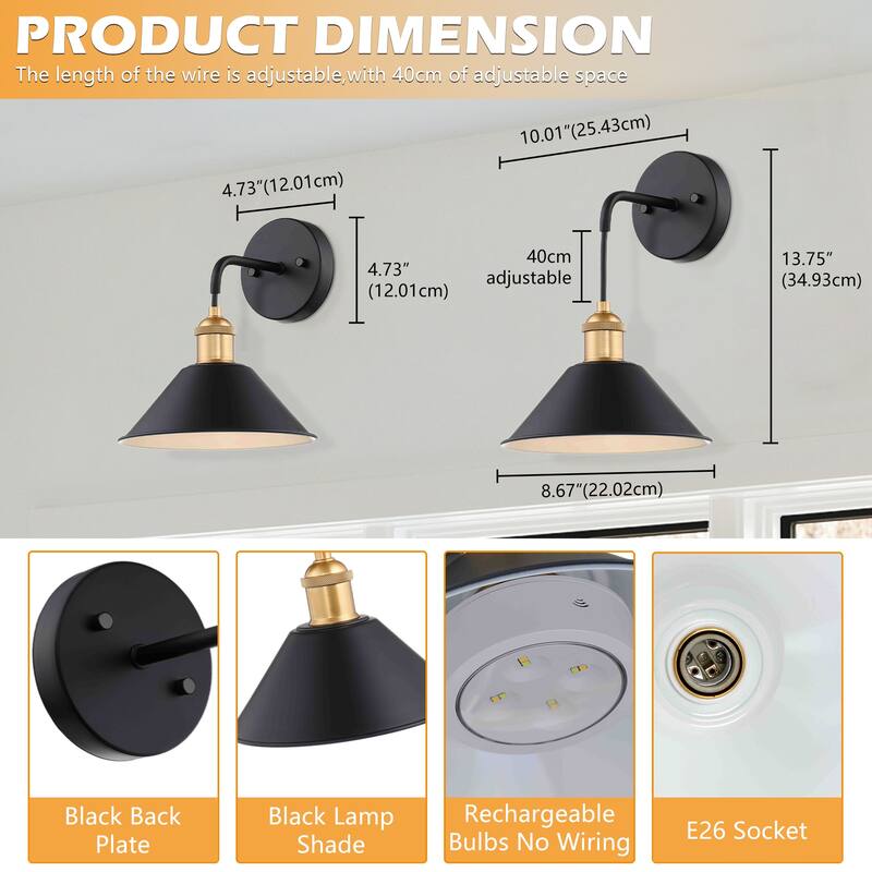 2 Pack Modern 1-Light Vintage Black 13 RGB Swing Arm Wall Sconce