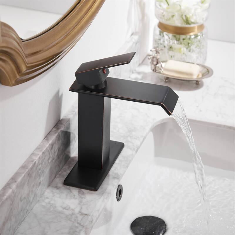 Waterfall Bathroom Sink Faucet with Drain Assembly Modern Single Handle Bathroom Faucets One Holes Basin Vanity Taps With Valve