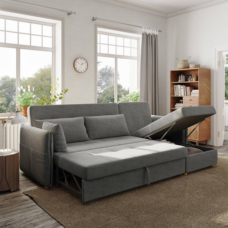 98.43" Modern Minimalist "L" Shape Sofa Bed，Anti-scratch and Water-proof, Solid Wood Frame