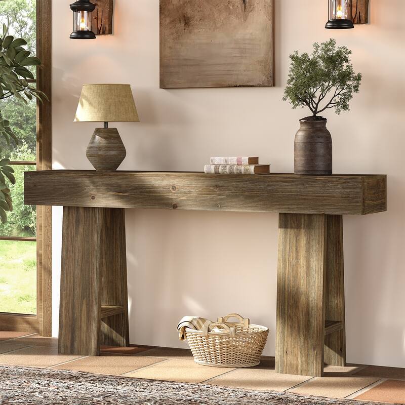 63-Inch Farmhouse Solid Wood Console Table for Entryway, Foyer - Brown