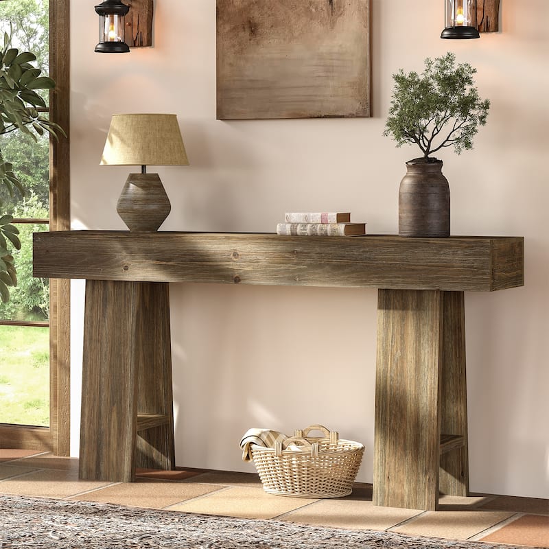 Entryway Table, 63-Inch Solid Wood Console Table with Triangle Legs - Grey