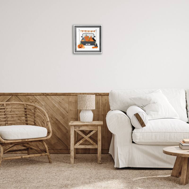 Stupell Pumpkin Truck with Gingham Border Framed Giclee Art Design By Sazerelli Designs