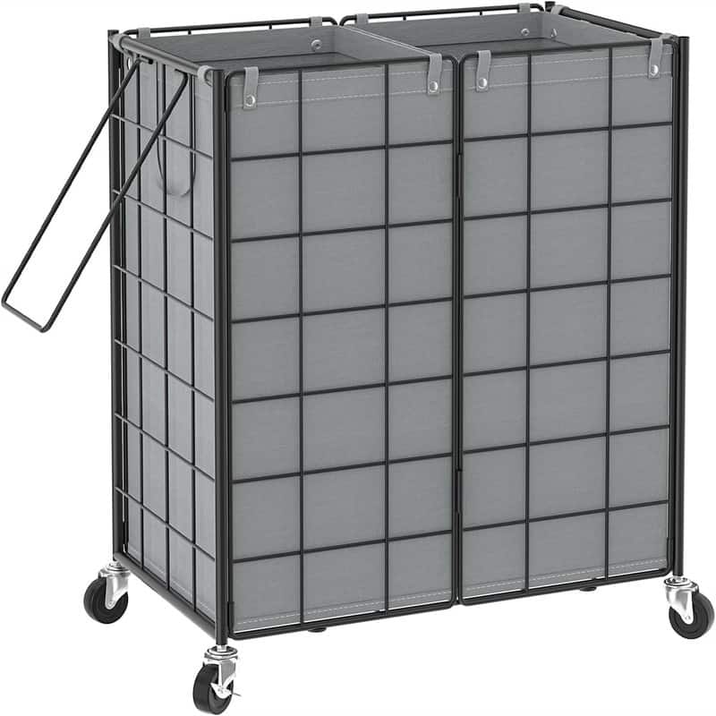 Double Laundry Hamper with Wheels - 22"L x 13"W x 26.4"H - Grey