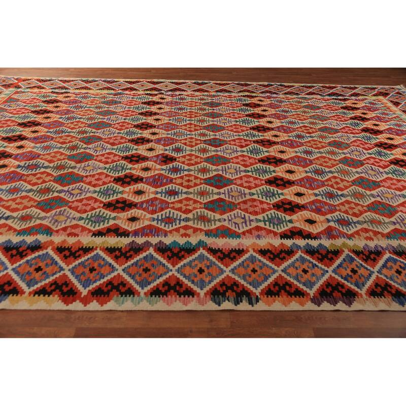 Kilim Oriental Large Rug Flatweave Tribal Multi Wool Carpet - 9'10"x 16'1"