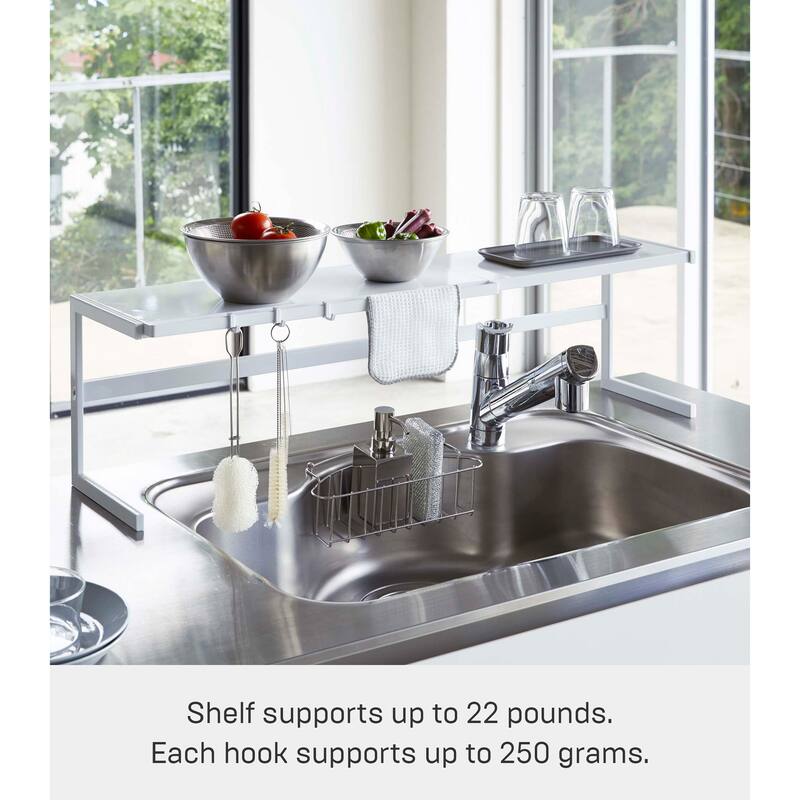 Yamazaki Home Expandable Countertop Shelf, Steel, Large, Holds 23 lbs, Expandable - L 8.86 x W 21.26 x H 9.84 inches