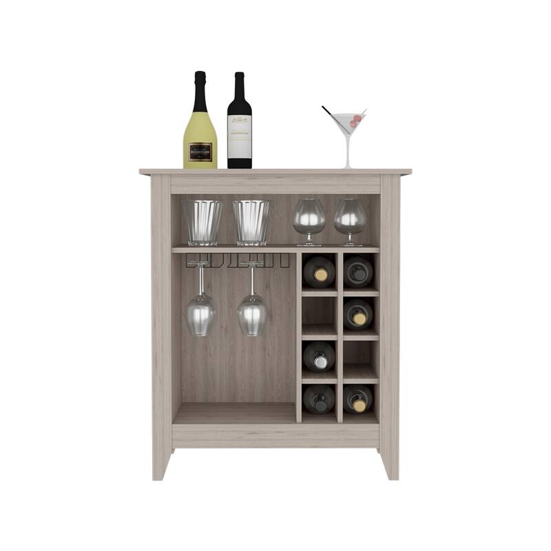 Black Wengue Finish Bar Cabinet with 6 Wine Cubbies, Open Shelf, and Interior Storage for Glasses