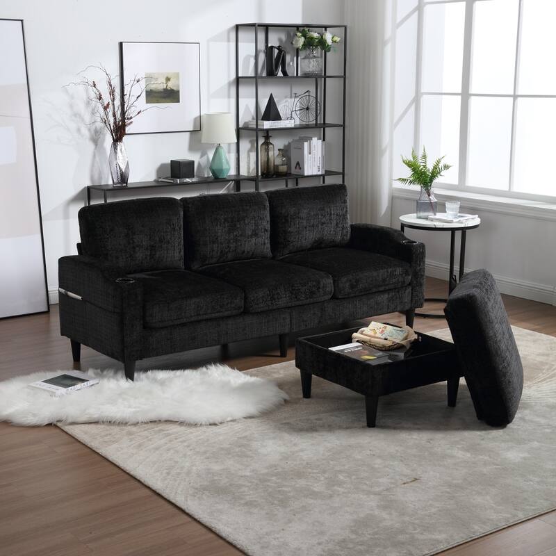 Convertible Sectional Sofa Couch, L-Shape Cozy Sofa Couch Set 4 Seat Sofa Sectional with Storage Ottoman for Living Room