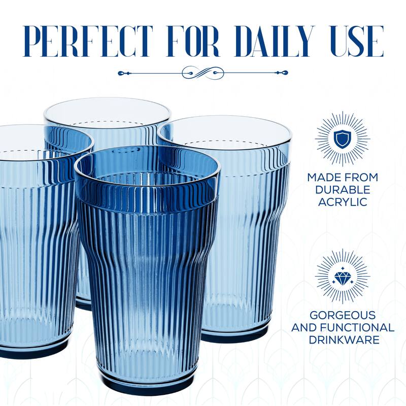 Elle Decor Acrylic Ribbed Water Tumblers Set of 4 - 14 oz.