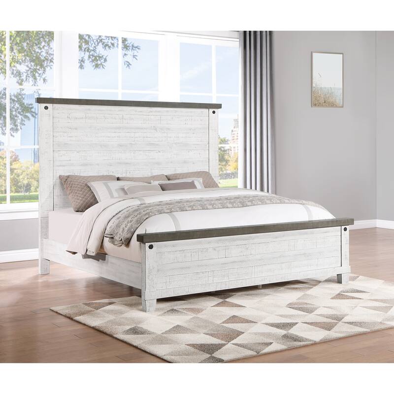 Jarrett Distress White and Grey Panel Bed - Queen