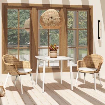 Santorini 33.5" Aluminum Outdoor Patio White Coffee Table - 33.5"W X 33.5"D X 29.5"H