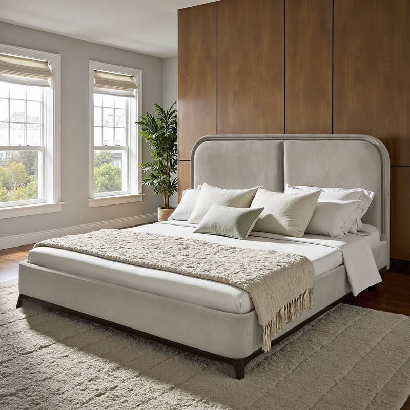 Tremont Curved LED Upholstered Platform Bed with Under-Bed Lighting by iNSPIRE Q Modern